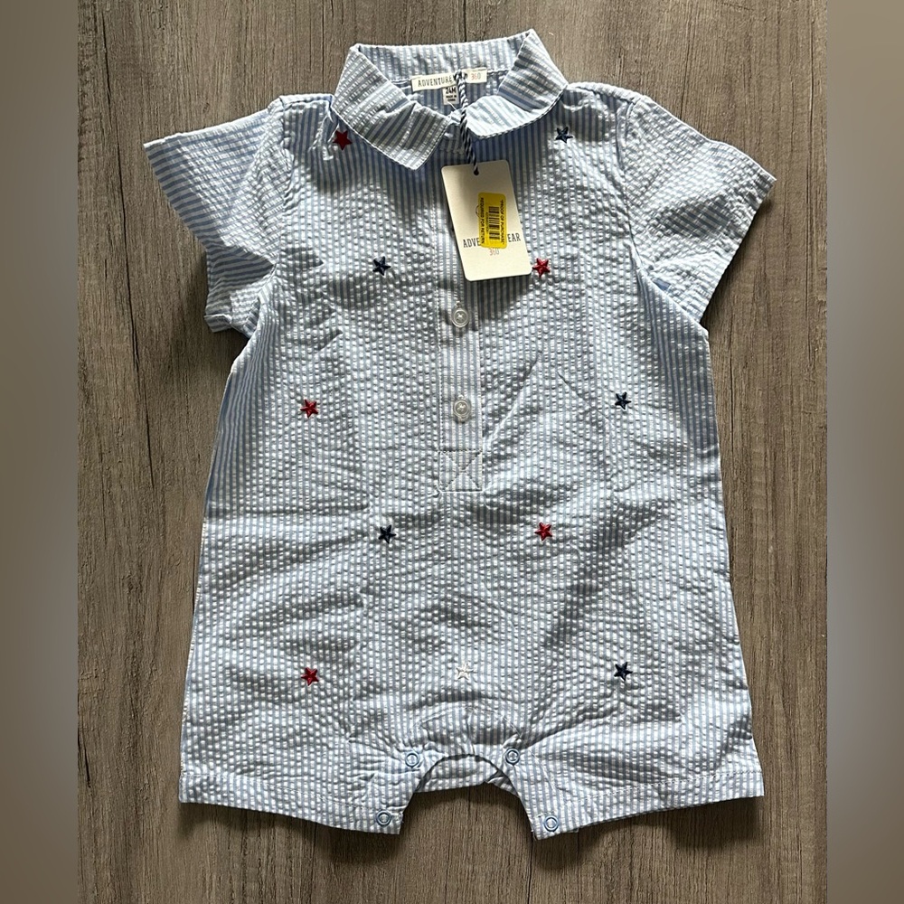 Adventurewear360 Kids Patriotic Striped Collared Star Onesie. Size 24mos. NWT!
